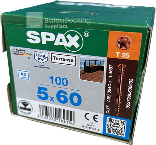 Spax Stainless Antique finish 5.0 x 60mm x 100 box decking screw